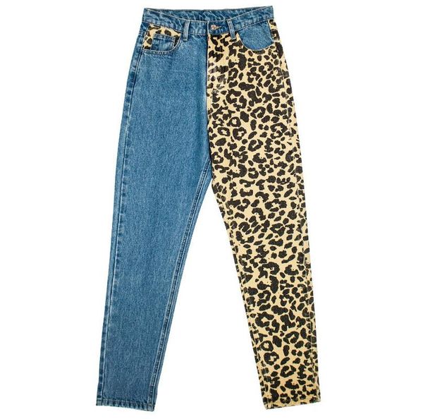 women's jeans women for fashion 2021 loose leopard patchwork high waist casual cotton jean female denim harem pants wj250, Blue