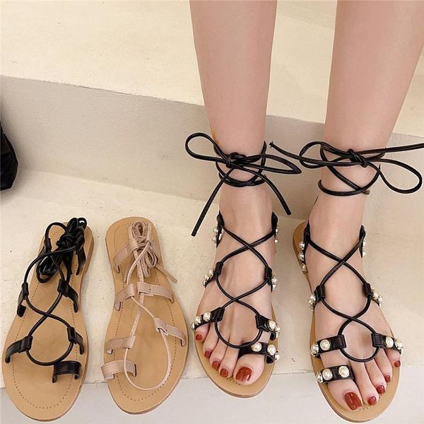 sandals open toe women flat cross strappy pearl ladies shoes 2021 summer ankle strap roman beach flats s226, Black
sandals open toe women flat cross strappy pearl ladies shoes 2021 summer ankle strap roman beach flats s226, Black