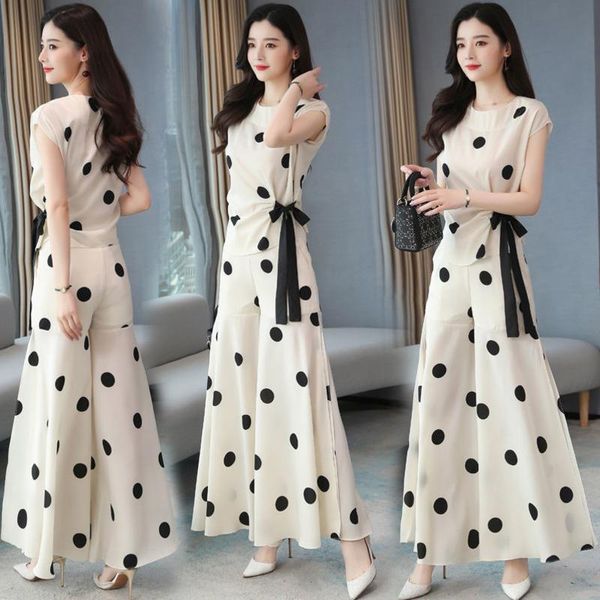 chiffon wide leg pants women dress skirt suit polka dot summer foreign fashion two piece clothing set, White
chiffon wide leg pants women dress skirt suit polka dot summer foreign fashion two piece clothing set, White