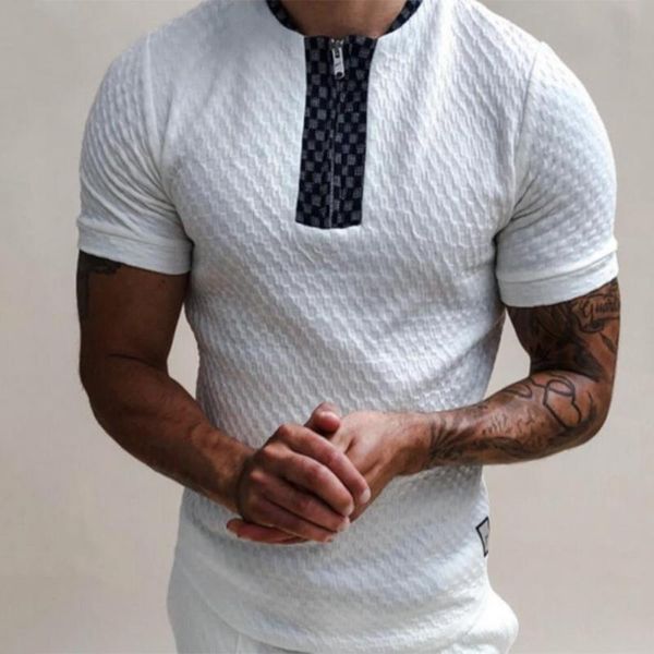 men's t-shirts business trend t shirt men summer soft short sleeved t-shirt jacquard knitted zipper round neck for party, White;black
men's t-shirts business trend t shirt men summer soft short sleeved t-shirt jacquard knitted zipper round neck for party, White;black