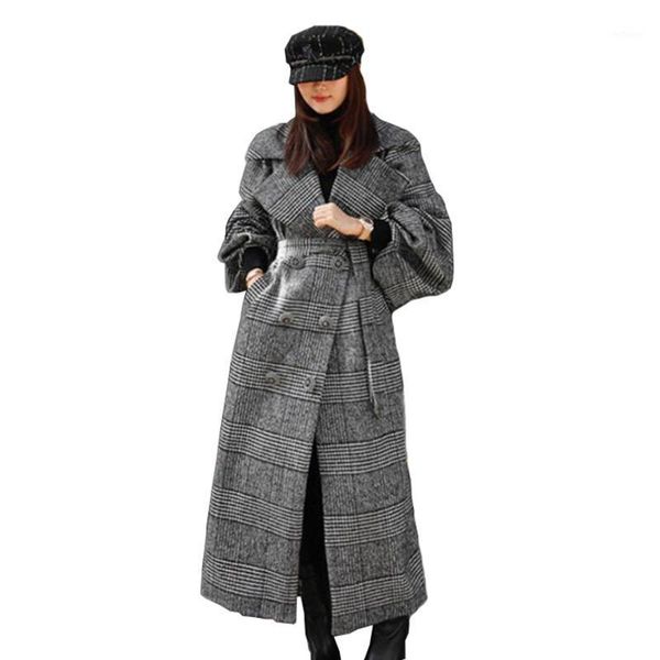 women's wool & blends 2021 autumn winter plaid coat women x-long lantern sleeve large size woolen jacket female thicken loose outerwear, Black
women's wool & blends 2021 autumn winter plaid coat women x-long lantern sleeve large size woolen jacket female thicken loose outerwear, Black