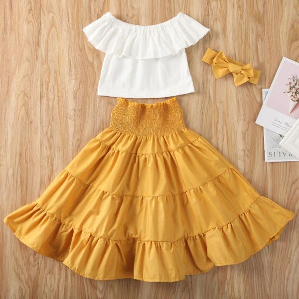 clothing sets 1-7y summer kids baby girl white ruffle t-shirt crop yellow high waist skirt 3pcs outfits girls set
clothing sets 1-7y summer kids baby girl white ruffle t-shirt crop yellow high waist skirt 3pcs outfits girls set