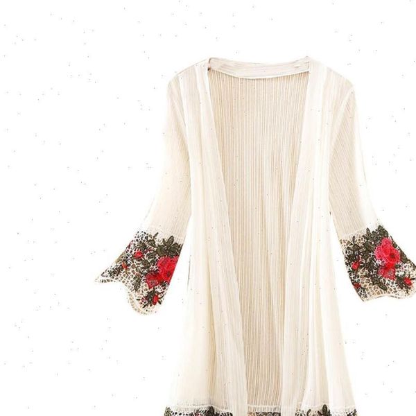 flower embroidery long sleeve women shirts summer beach kimono cardigan bikini cover up, White
flower embroidery long sleeve women shirts summer beach kimono cardigan bikini cover up, White
