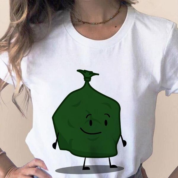 cartoon garbage bag summer print womens graphic female tee, White 
cartoon garbage bag summer print womens graphic female tee, White