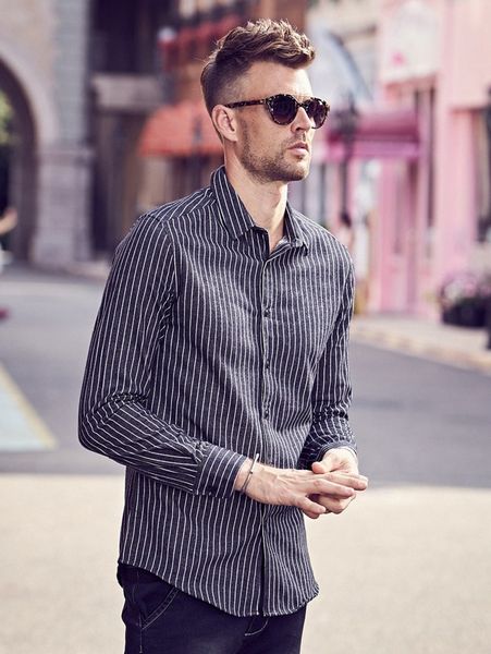 men striped print shirt c7i5#, White;black
men striped print shirt c7i5#, White;black