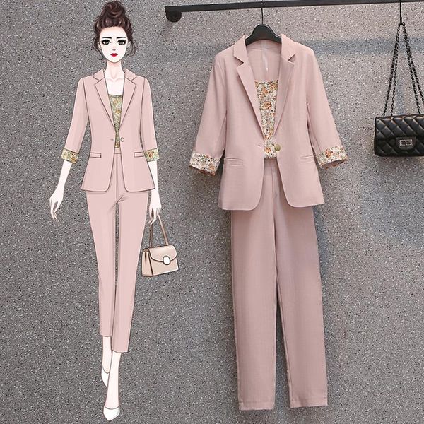 women's two piece pants summer plus size clothing temperament slim half-sleeved small suit + casual nine-point suspenders 3-piece set, White
women's two piece pants summer plus size clothing temperament slim half-sleeved small suit + casual nine-point suspenders 3-piece set, White