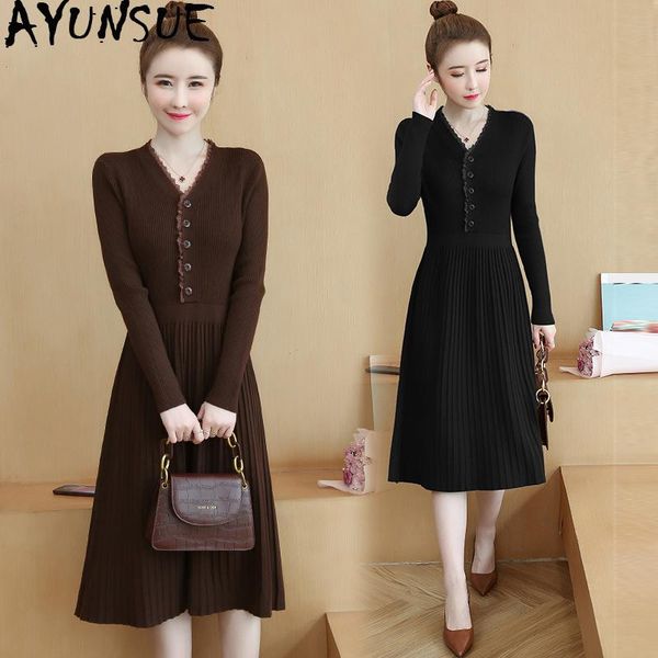 casual dresses ayunsue 2021 spring dress women sweater knitted elegant korean pleated long sleeve vestido mujer j0926w kj4382, Black;gray
casual dresses ayunsue 2021 spring dress women sweater knitted elegant korean pleated long sleeve vestido mujer j0926w kj4382, Black;gray