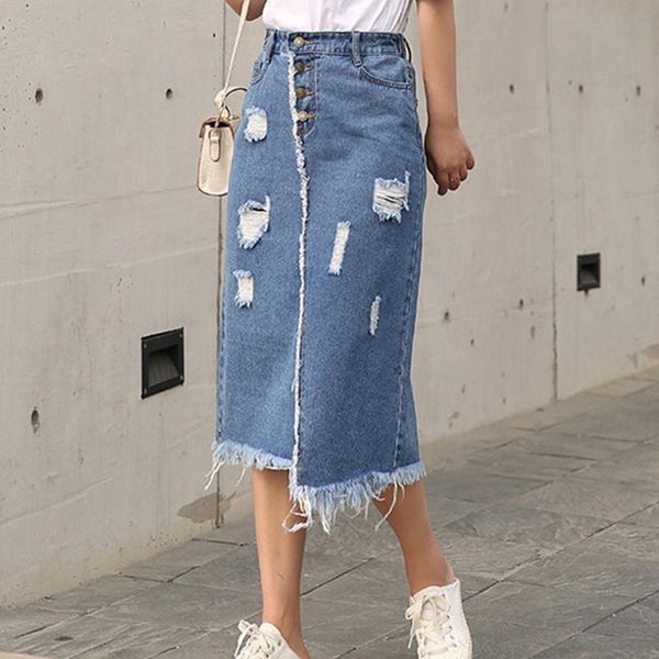 women skirt korean front breasted female holes fashion fat mm jeans thin skinny large size l-6xl denim skirts, Black
women skirt korean front breasted female holes fashion fat mm jeans thin skinny large size l-6xl denim skirts, Black