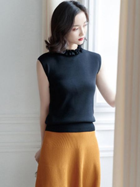 women's sweaters suvance 2021 spring summer office lady knitted 2 solid color ruffled collar sleeveless women pullover jl-xy93, White;black
women's sweaters suvance 2021 spring summer office lady knitted 2 solid color ruffled collar sleeveless women pullover jl-xy93, White;black