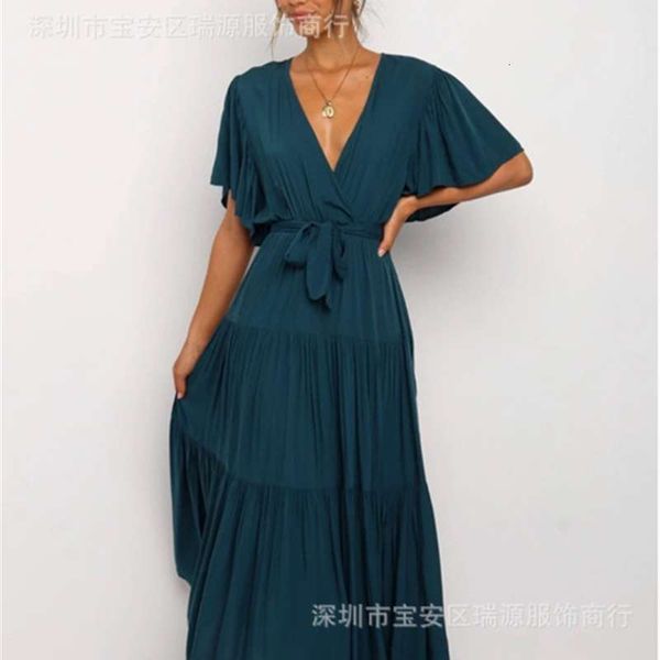self casual designed dresses 2021 spring / summer solid color dress v-neck long irregular large swing skirt, Black;gray
self casual designed dresses 2021 spring / summer solid color dress v-neck long irregular large swing skirt, Black;gray