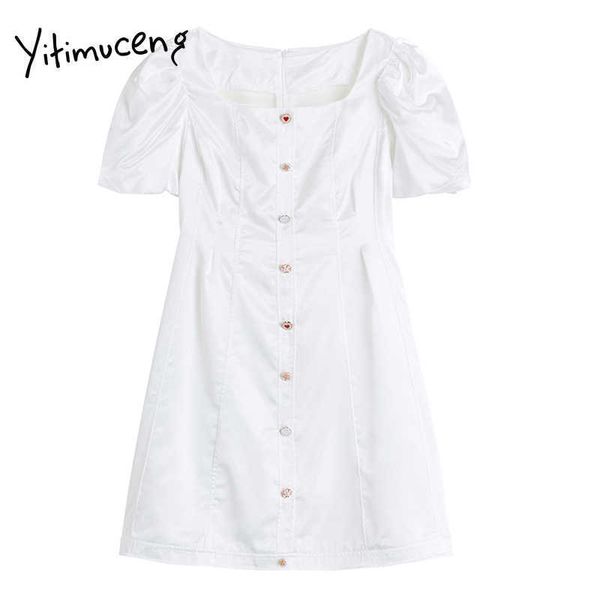 yitimuceng white dresses for women summer button up high waist puff sleeve a-line solid korean fashion elegant dress 210601, Black;gray
yitimuceng white dresses for women summer button up high waist puff sleeve a-line solid korean fashion elegant dress 210601, Black;gray