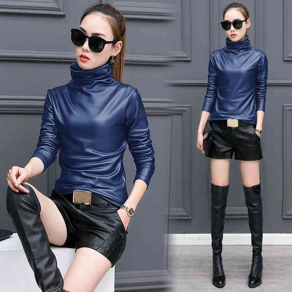 european punk plus size women blouse autumn turtleneck long sleeve shirt ladies velvet stretch camisas pu leather blouses, White
european punk plus size women blouse autumn turtleneck long sleeve shirt ladies velvet stretch camisas pu leather blouses, White