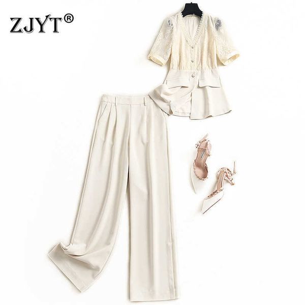 summer designers women's 2 piece clothing set elegant lady office work outfits lace patchwork shirt and wide leg pants suit 210601, White
summer designers women's 2 piece clothing set elegant lady office work outfits lace patchwork shirt and wide leg pants suit 210601, White
