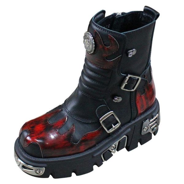 boots womens genuine leather round toe platform buckle flame punk gothic rivet studed wedge heels shoes metallic 5styles, Black
boots womens genuine leather round toe platform buckle flame punk gothic rivet studed wedge heels shoes metallic 5styles, Black
