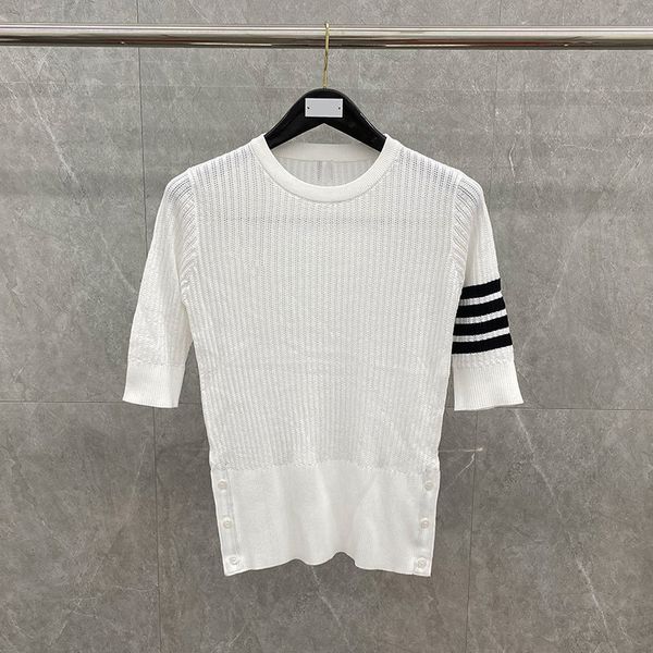 2020 summer new tb stripe crew neck 7 / 4 sleeve ice silk knitted short sleeve t-shirt women, White
2020 summer new tb stripe crew neck 7 / 4 sleeve ice silk knitted short sleeve t-shirt women, White
