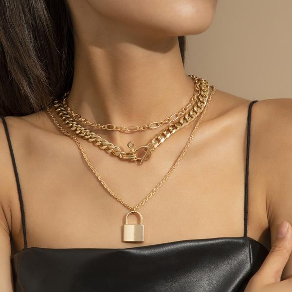 pendant necklaces punk vintage simple metal multilayer alloy lock necklace set for women 2021 fashion clavicle chain gifts, Silver
pendant necklaces punk vintage simple metal multilayer alloy lock necklace set for women 2021 fashion clavicle chain gifts, Silver