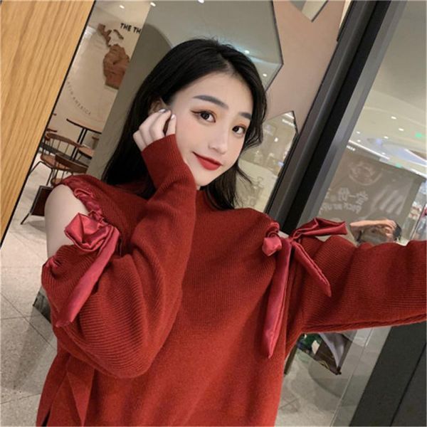 women's sweaters sweet lace-up cold shoulder sweater women korean stylish loose knitted pullover red gray cashmere winter pull femme, White;black
women's sweaters sweet lace-up cold shoulder sweater women korean stylish loose knitted pullover red gray cashmere winter pull femme, White;black