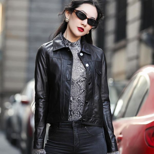 women's leather & faux ptslan genuine jacket lady's real lambskin jackets motorcycle p5205, Black
women's leather & faux ptslan genuine jacket lady's real lambskin jackets motorcycle p5205, Black