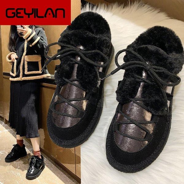 boots leather woman snow natural fur warm wool women's lace-up round toe flat with winter botas mujer, Black
boots leather woman snow natural fur warm wool women's lace-up round toe flat with winter botas mujer, Black