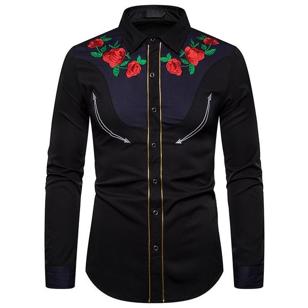 men's casual shirts fall fashion embroidered shirt western style pointy collar rose-embroidered long sleeve, White;black
men's casual shirts fall fashion embroidered shirt western style pointy collar rose-embroidered long sleeve, White;black