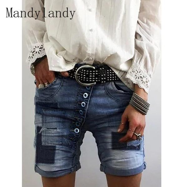 mandylandy spring summer stitching shorts women's casual washed vintage mid-waist bleached single-breasted short straight jeans, Blue
mandylandy spring summer stitching shorts women's casual washed vintage mid-waist bleached single-breasted short straight jeans, Blue