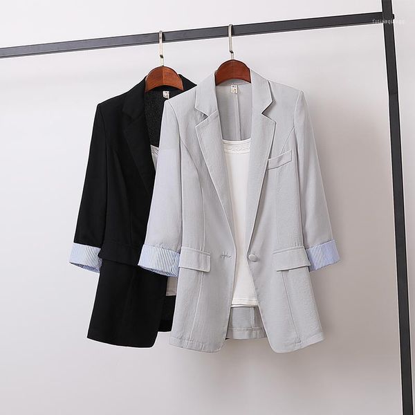spring summer korean cotton linen blazers women slim patchwork striped large size blazer work wear single button coat mw8631, White;black
spring summer korean cotton linen blazers women slim patchwork striped large size blazer work wear single button coat mw8631, White;black