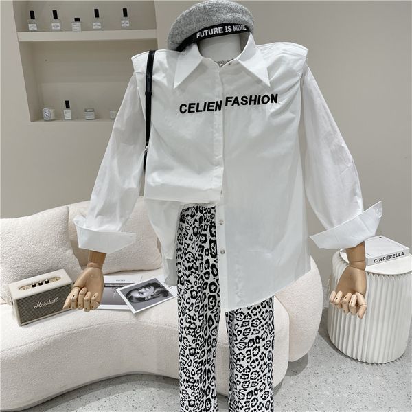 blouses spring summer niche design fashion letter lazy style loose medium and cardigan shirt, White
blouses spring summer niche design fashion letter lazy style loose medium and cardigan shirt, White