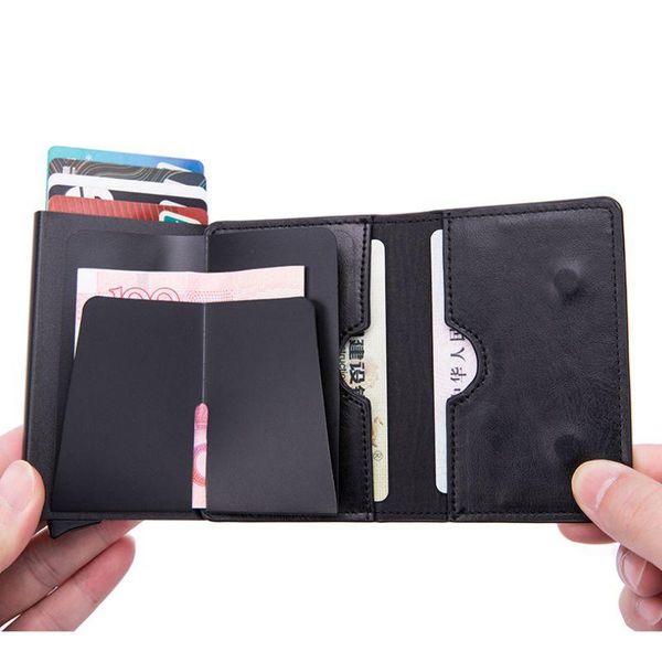 card holders anti rfid id bank case pu leather magnetic metal wallet for men coin purse women mini with zipper, Brown;gray
card holders anti rfid id bank case pu leather magnetic metal wallet for men coin purse women mini with zipper, Brown;gray