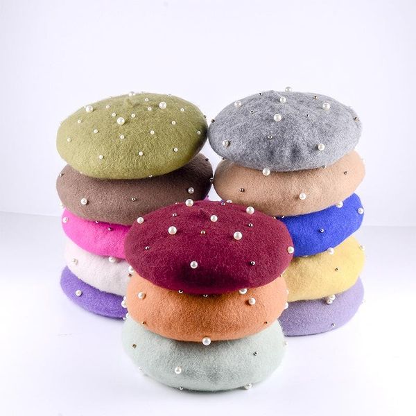 berets wool women's winter beret luxury pearl rivets retro cashmere female warm painter hat girls flat pumpkin, Blue;gray
berets wool women's winter beret luxury pearl rivets retro cashmere female warm painter hat girls flat pumpkin, Blue;gray