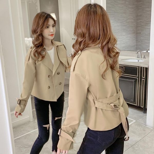 women's jackets spring autumn women double breasted jacket ladies solid with belt short coat female casual outwear trench, Black;brown
women's jackets spring autumn women double breasted jacket ladies solid with belt short coat female casual outwear trench, Black;brown