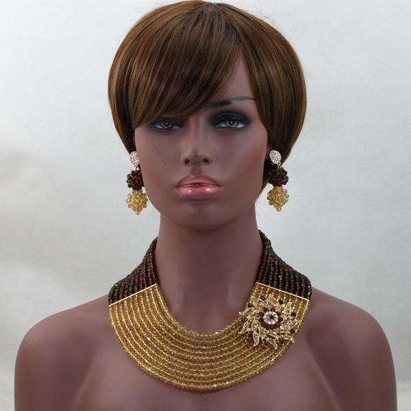 earrings & necklace pretty chocolate brown gold african beads set bridal crystal party jewelry 10 layers alj518, Silver
earrings & necklace pretty chocolate brown gold african beads set bridal crystal party jewelry 10 layers alj518, Silver