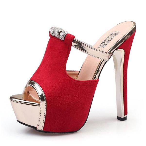 summer 16cm high heel slippers fine with waterproof platform fish mouth sandals nightclub rhinestone women, Black
summer 16cm high heel slippers fine with waterproof platform fish mouth sandals nightclub rhinestone women, Black