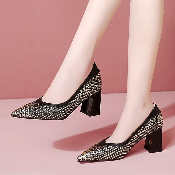 snake texture pointed toe thick heel genuine leather women heels shoes spring fashion dress, Black
snake texture pointed toe thick heel genuine leather women heels shoes spring fashion dress, Black