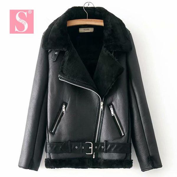 women's leather & faux stvy warm winter motorcycle velvet jacket female lapels fur thick korean version plus 2021 bomber, Black
women's leather & faux stvy warm winter motorcycle velvet jacket female lapels fur thick korean version plus 2021 bomber, Black