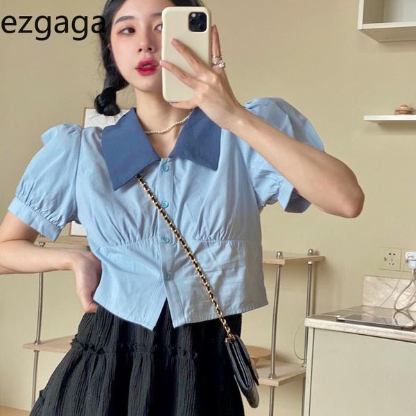 women's blouses & shirts ezgaga summer contrast lapel chic blouse women puff short sleeve single-breasted crop vintage korean fashion, White
women's blouses & shirts ezgaga summer contrast lapel chic blouse women puff short sleeve single-breasted crop vintage korean fashion, White