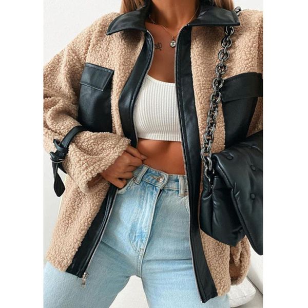 women's jackets jacket coat pu leather lamb hair stitching warm autumn and winter long-sleeved fashion 2021 europe america, Black;brown
women's jackets jacket coat pu leather lamb hair stitching warm autumn and winter long-sleeved fashion 2021 europe america, Black;brown