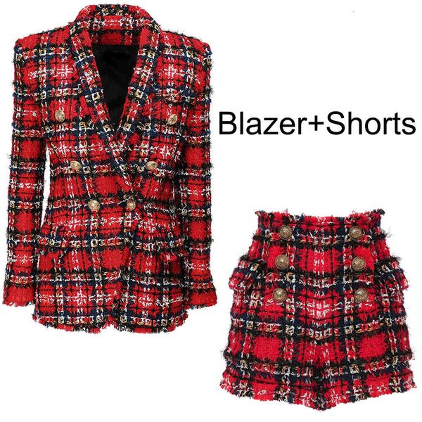 two piece dress short suits red plaid tweed blazer shorts women long sleeve double breasted gold button shawl collar woolen blazer, White
two piece dress short suits red plaid tweed blazer shorts women long sleeve double breasted gold button shawl collar woolen blazer, White