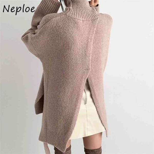 turtleneck loose split lace up pullovers autumn winter all-match solid color chic knitted women sweater 210422, White;black
turtleneck loose split lace up pullovers autumn winter all-match solid color chic knitted women sweater 210422, White;black