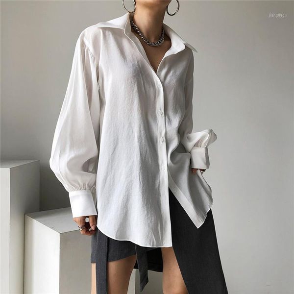 women's blouses & shirts 2021 spring simple solid minimalist basic shirt elegant fashion all-match silk skirt termperament outwear set, White
women's blouses & shirts 2021 spring simple solid minimalist basic shirt elegant fashion all-match silk skirt termperament outwear set, White