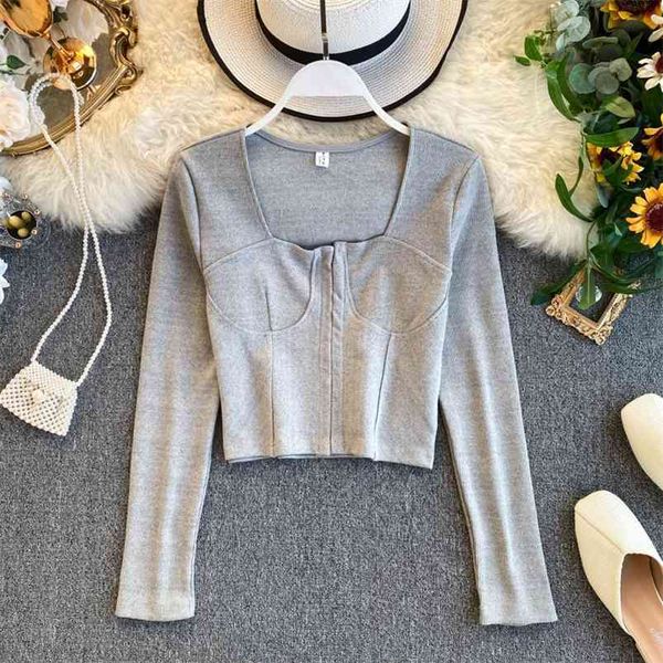 women's spring autumn hong kong style retro square neck long-sleeved shirt zipper short all-match female ll959 210507, White
women's spring autumn hong kong style retro square neck long-sleeved shirt zipper short all-match female ll959 210507, White