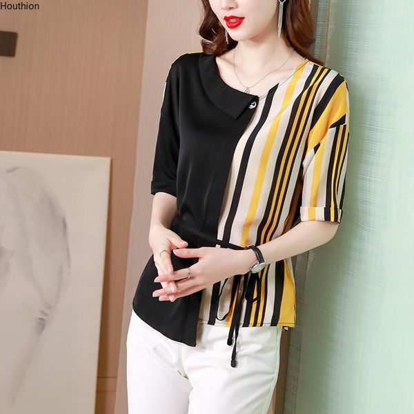women's blouses & shirts chiffon casual silk shirt loose plus size fashion short sleeve summer stripe o-neck lady houthion, White
women's blouses & shirts chiffon casual silk shirt loose plus size fashion short sleeve summer stripe o-neck lady houthion, White