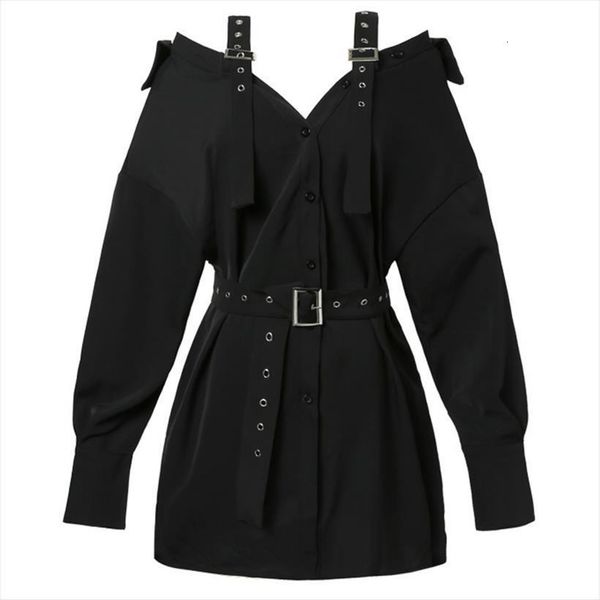 black gothic shirt with women dress belt punk style mini strap autumn female club party off shoulder streetwear, Black;gray
black gothic shirt with women dress belt punk style mini strap autumn female club party off shoulder streetwear, Black;gray