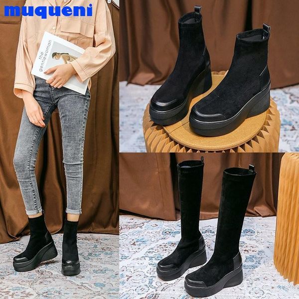 long boots high heels shoes round toe women platform wedges fashion knee elastic black
long boots high heels shoes round toe women platform wedges fashion knee elastic black