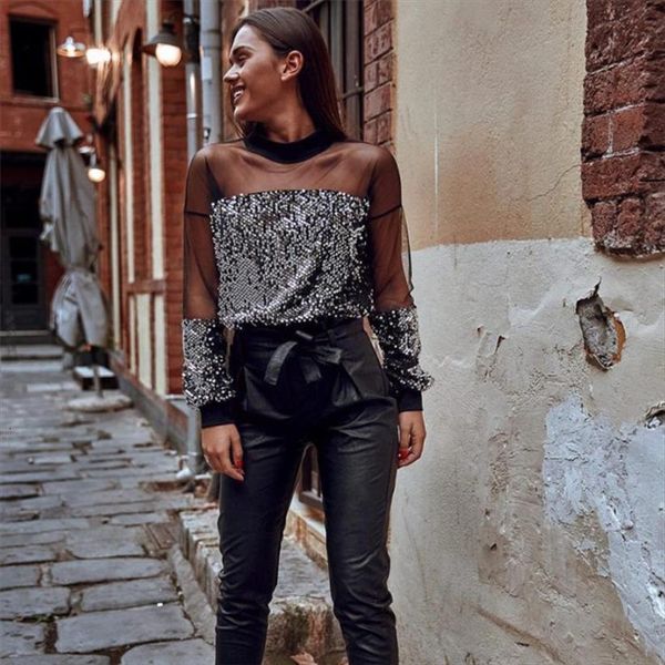 mesh patchwork sequin summer fashion womens blouses long sleeve lace sheer pullover femme chemise clothes, White
mesh patchwork sequin summer fashion womens blouses long sleeve lace sheer pullover femme chemise clothes, White