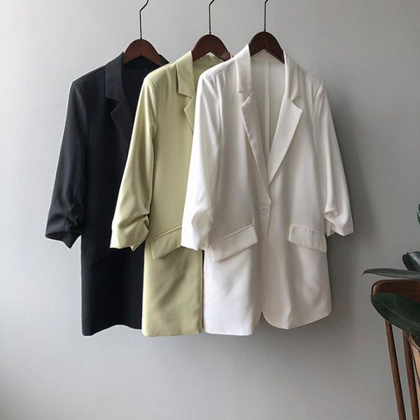 women's suits & blazers chic solid color ruched cuff mid long summer chiffon blazer thin woman notched collar slim fit suit casual jack, White;black
women's suits & blazers chic solid color ruched cuff mid long summer chiffon blazer thin woman notched collar slim fit suit casual jack, White;black