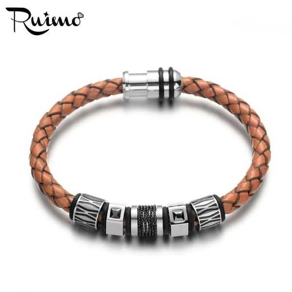 charm bracelets ruimo vintage brown genuine leather braided men 316l stainless steel beads bracelet magnetic bangles for male jewelry, Golden;silver
charm bracelets ruimo vintage brown genuine leather braided men 316l stainless steel beads bracelet magnetic bangles for male jewelry, Golden;silver