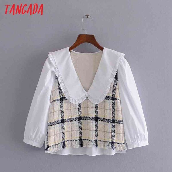 women retro tweed print oversize collar long sleeve chic female short blouse shirt 3h183 210416, White
women retro tweed print oversize collar long sleeve chic female short blouse shirt 3h183 210416, White
