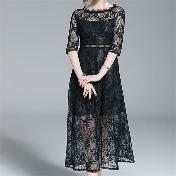 black lace floral maxi dress women femme summer long work boho beach office party luxury dresses 210603, Black;gray
black lace floral maxi dress women femme summer long work boho beach office party luxury dresses 210603, Black;gray