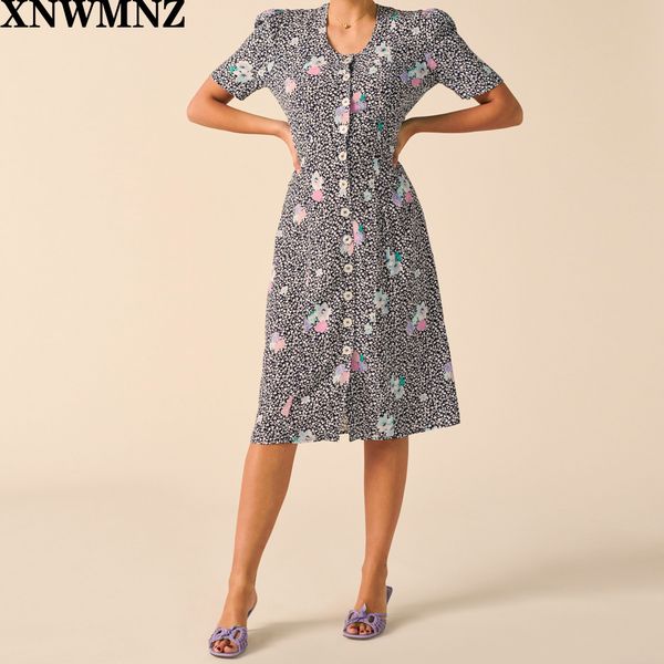 XNWMNZ Elegant Center Buttons Midi dress Women France Floral Print Chiffon Dress O Neck Party Dresses Vintage Vestidos za robe, Multi
XNWMNZ Elegant Center Buttons Midi dress Women France Floral Print Chiffon Dress O Neck Party Dresses Vintage Vestidos za robe, Multi