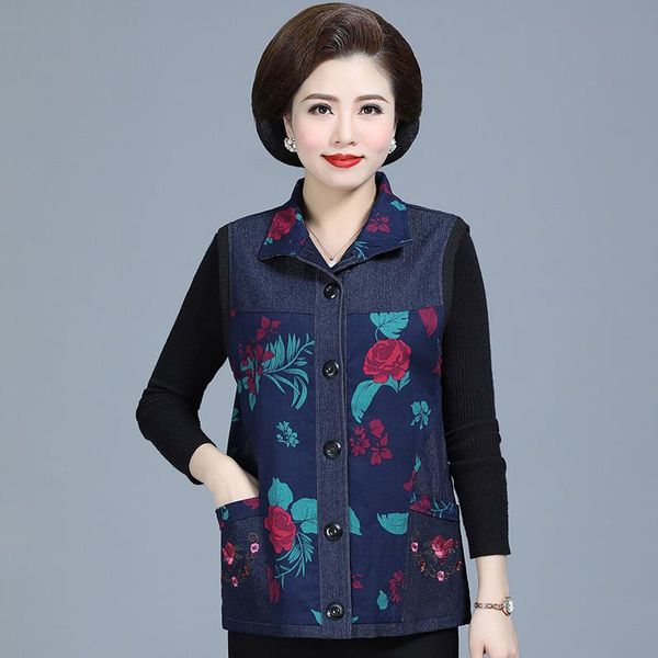 women's vests middle-aged fashion elegant cowboy vest woman printing splicing short-length lapel button spring and autumn thin style pl, Black;white 
women's vests middle-aged fashion elegant cowboy vest woman printing splicing short-length lapel button spring and autumn thin style pl, Black;white